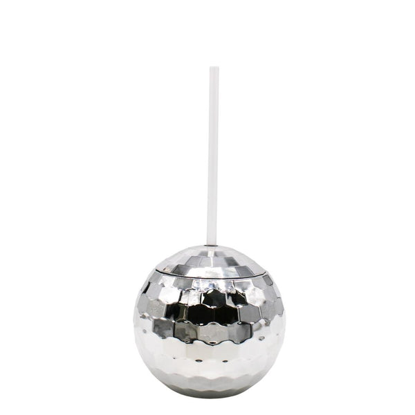 Fun Express 6 Pieces Disco Ball-Shaped Cups with Straws, Holds 20 oz, BPA  Free Plastic, Birthday Party Supplies, Silver