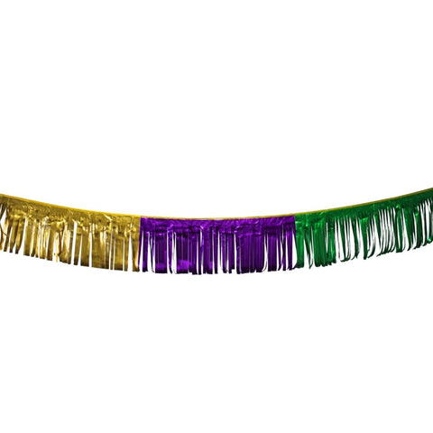 Purple, Green and Gold Mardi Gras Metallic Fringe 15" x 10'