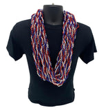 42" 6mm Red, Blue and Pearl White Braided Bead (Dozen)