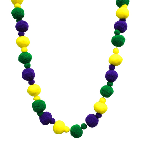 42" Purple, Green and Yellow Pom Pom Necklace (Each)