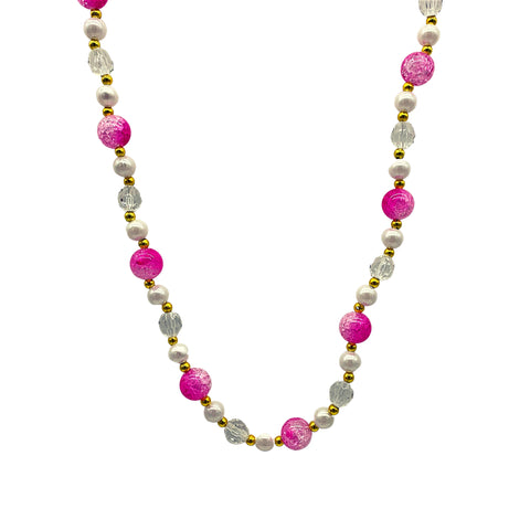 40" Acrylic Light Pink and Hot Pink Marble Bead Necklace (Each)