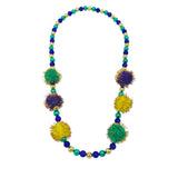 42" 40MM Purple, Green and Gold Tinsel Ball Necklace (Each)