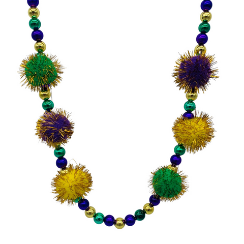 42" 40MM Purple, Green and Gold Tinsel Ball Necklace (Each)