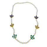 40" Purple, Green and Gold Glitter Fleur de Lis Pearl Necklace (Each)
