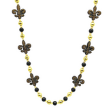40" Black and Gold Glitter Fleur de Lis on Black and Gold Necklace (Each)