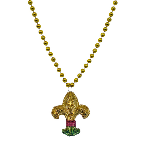 33" Purple, Green and Gold Fleur de Lis Mardi Gras Beads (Each)