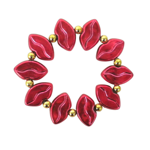 7" Red Lips Bracelet Mardi Gras Beads (Each)
