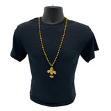 33" Black and Gold Fleur de Lis with 7.5mm Gold Mardi Gras Beads (Each)