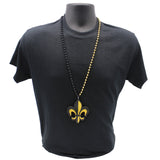 33" 7mm Black and Gold Necklace with Fleur de Lis Badge (Each)