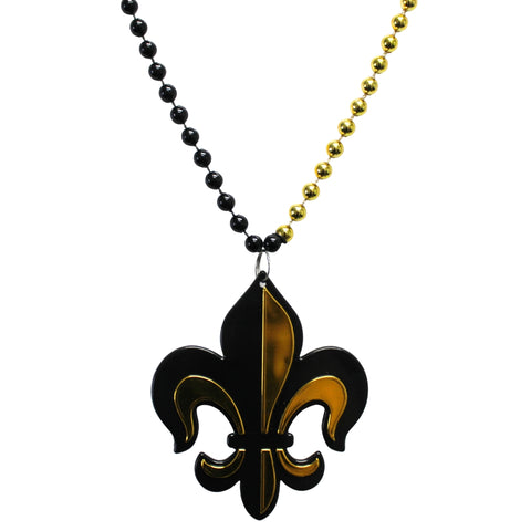 33" 7mm Black and Gold Necklace with Fleur de Lis Badge (Each)