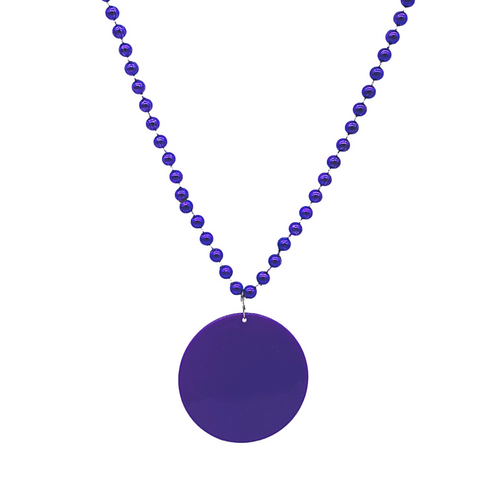 33" 7mm Metallic Purple Bead Necklace with 2.5" Purple Disc (Each)