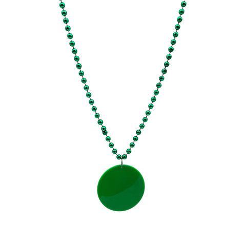 33" 7mm Metallic Green Bead Necklace with 2.5" Green Disc (Each)