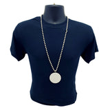 33" 7mm Metallic Silver Bead Necklace with 2.5" White Disc (Each)
