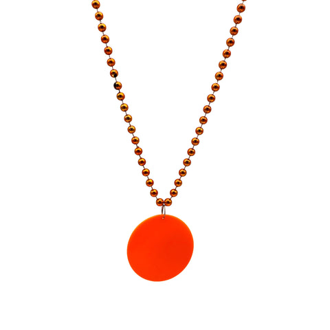 33" 7mm Metallic Orange Bead Necklace with 2.5" Orange Disc (Each)