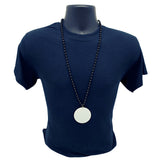 33" 7mm Black Bead Necklace with 2.5" White Disc (Each)