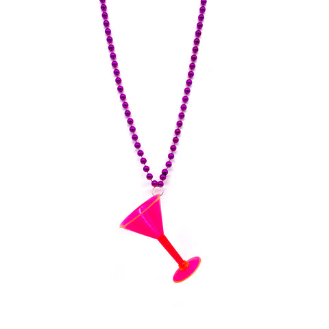 36" 7mm Assorted Color Bead with Colored Martini Glass (Each)