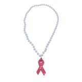 33" 10mm Pearl White MOT Bead with Pink Ribbon (Each)