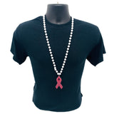 33" 10mm Pearl White MOT Bead with Pink Ribbon (Each)