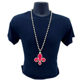 33" 10mm Silver Bead with Hot Pink Fleur de Lis Necklace (Each)