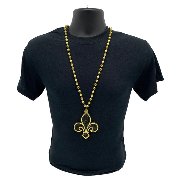 Fleur De Leis Rosary Chain Necklace, New Orleans Saints Black and