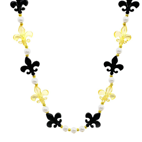 40" Black and Gold Fleur de Lis Necklace (Each)