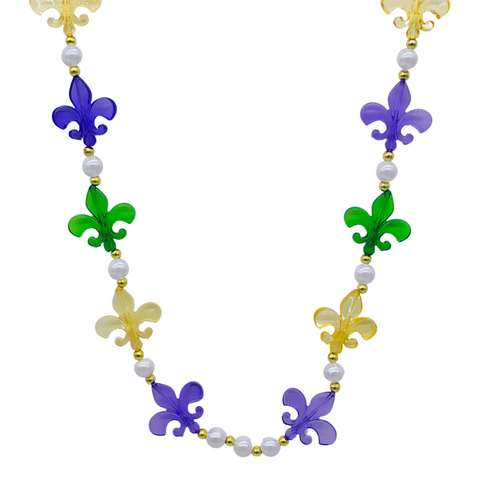 40" Purple, Green and Gold Fleur de Lis Necklace (Each)