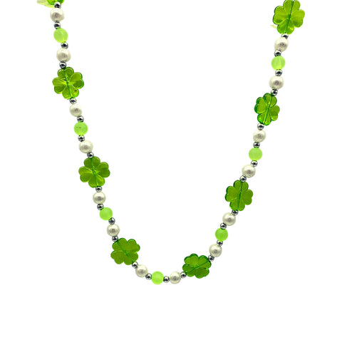 38" Acrylic Green Shamrock Bead Necklace (Each)
