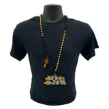 36" 10mm 4-Section Black and Gold Bead with Whistle and Who Dat Medallion (Each)