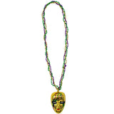 36" Purple, Green and Gold Mask Medallion Bead (Each)