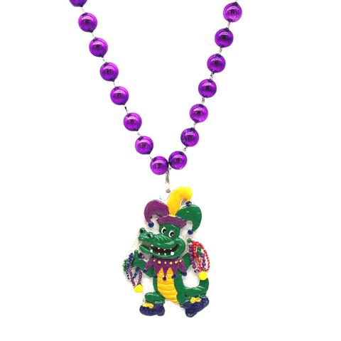 36" 12mm Metallic Purple Bead with Alligator Medallion (Each)