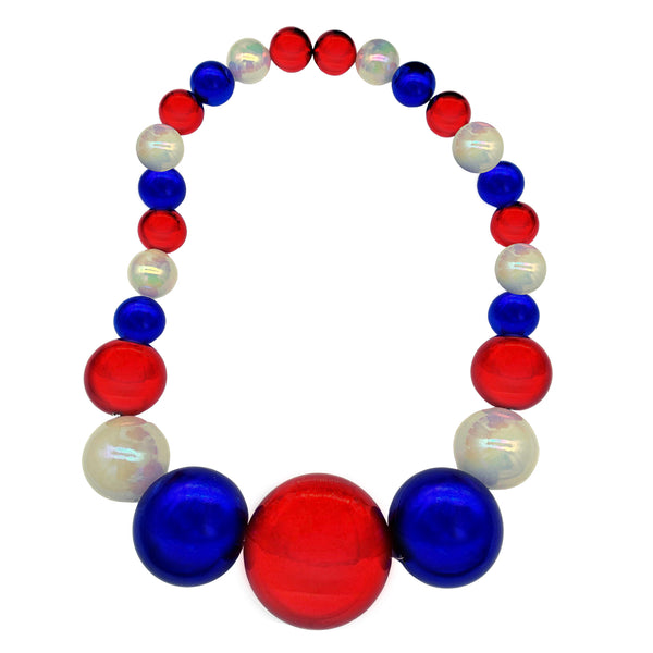 Red Blue and Silver Metallic Bead Necklaces (72/package) 24¢ Each