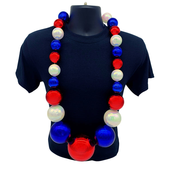 Red Blue and Silver Metallic Bead Necklaces (72/package) 24¢ Each