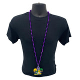 48" 8mm Purple MOT with Jester Head Mardi Gras Necklace (Each)