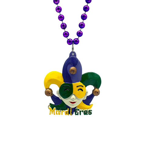 48" 8mm Purple MOT with Jester Head Mardi Gras Necklace (Each)