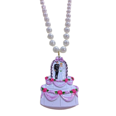 40" 12mm Pearl White Necklace with Wedding Cake Medallion (Each)