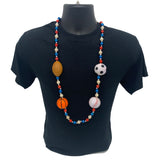 42" 10mm Four Sportsball Handstrung with Red, White and Blue Alternating Beads, 7mm Gold Spacers (Each)