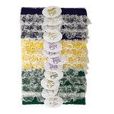 Assorted Purple, Green and Gold Garters with White Lace (Dozen)