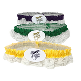 Assorted Purple, Green and Gold Garters with White Lace (Dozen)