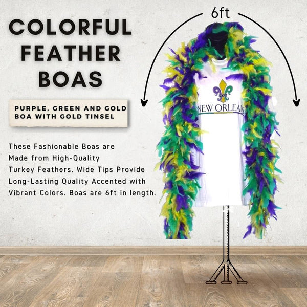 Purple Green Yellow Mardi Gras Colors 20 Gm 6 ft Marabou Feather Boa