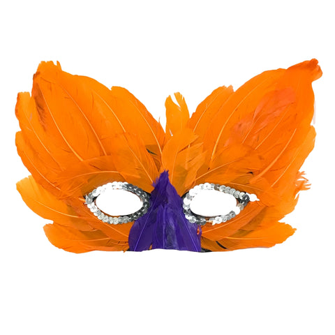 Orange and Purple Feather Mask with Silver Sequins Around The Eyes (Each)