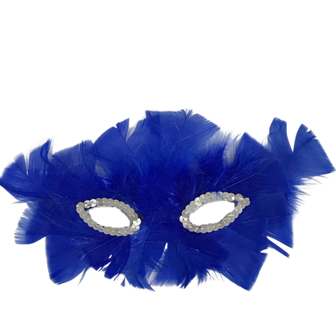 Royal Blue Feathers with Silver Sequins Around The Eyes and Elastic Band (Each)