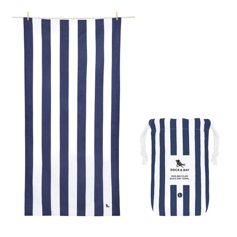 Dock & Bay Quick Dry Beach Towels - Striped Whitsunday Blue - Large (63"x35")