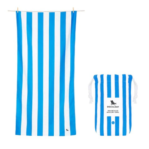 Dock & Bay Quick Dry Beach Towels - Striped Bondi Blue Large (63"x35")