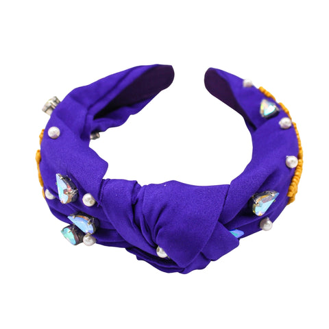 Game Day Purple Tiger Beaded Headband (Each)