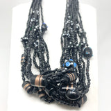 27" Black Tribal Glass Bead Necklace (Dozen)