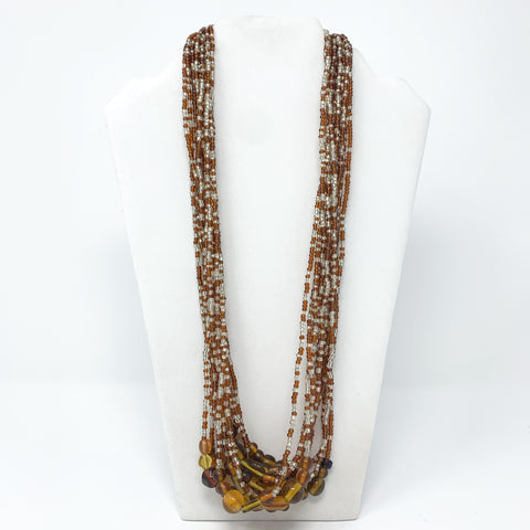 27" Brown and Clear Glass Bead Necklace (Dozen)