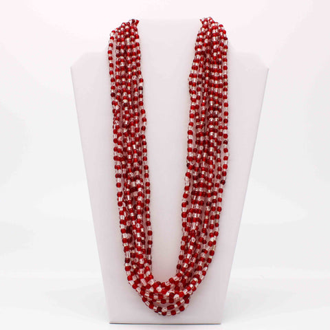 27" Clear and Red Glass Bead Necklace (Dozen)