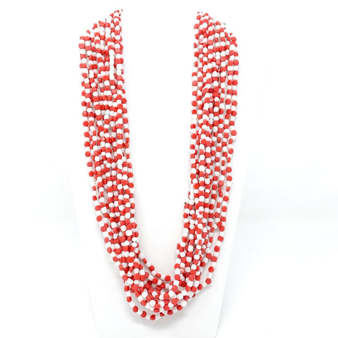27" Red and White Glass Bead Necklace (Dozen)