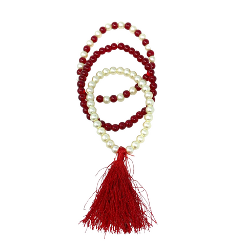 7" Red and White Glass Bead Bracelet  (Dozen)