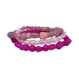 7" Hot Pink and Light Pink and Lavender Glass Bead Bracelet (Dozen)